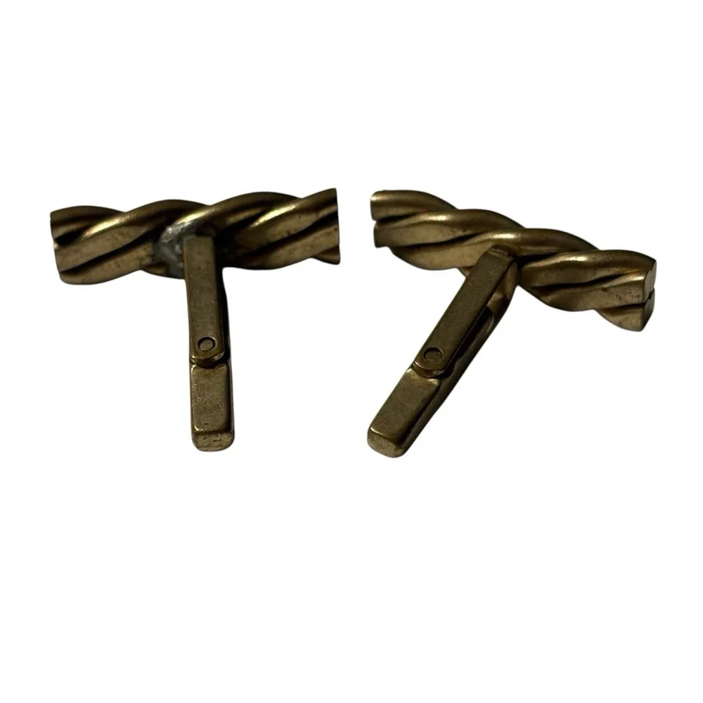Brass VTG Cufflinks Rope Braid‎ Design Possibly Handmade Unique Repaired Read